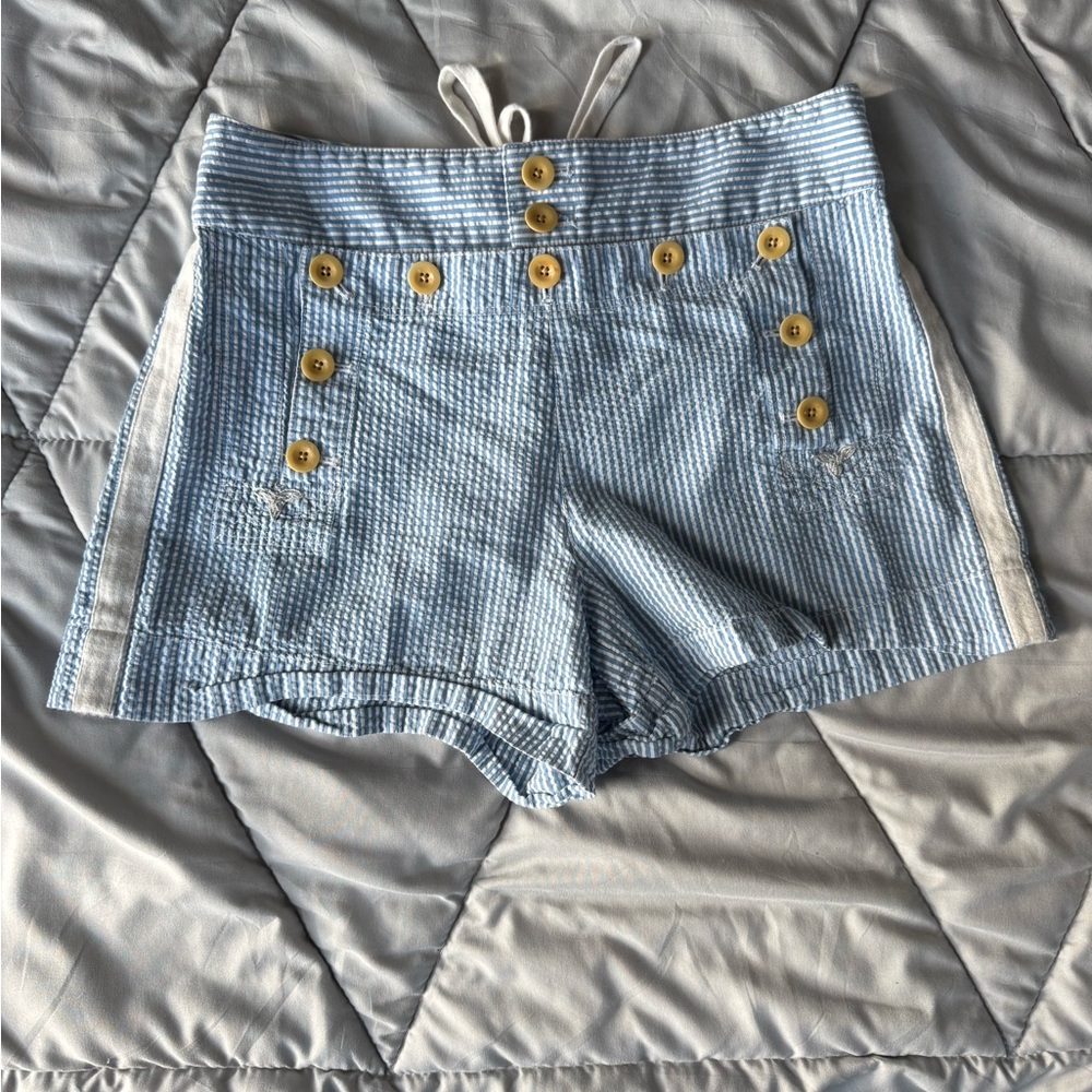 Ralph Lauren Blue High Waist Shorts with Yellow Buttons